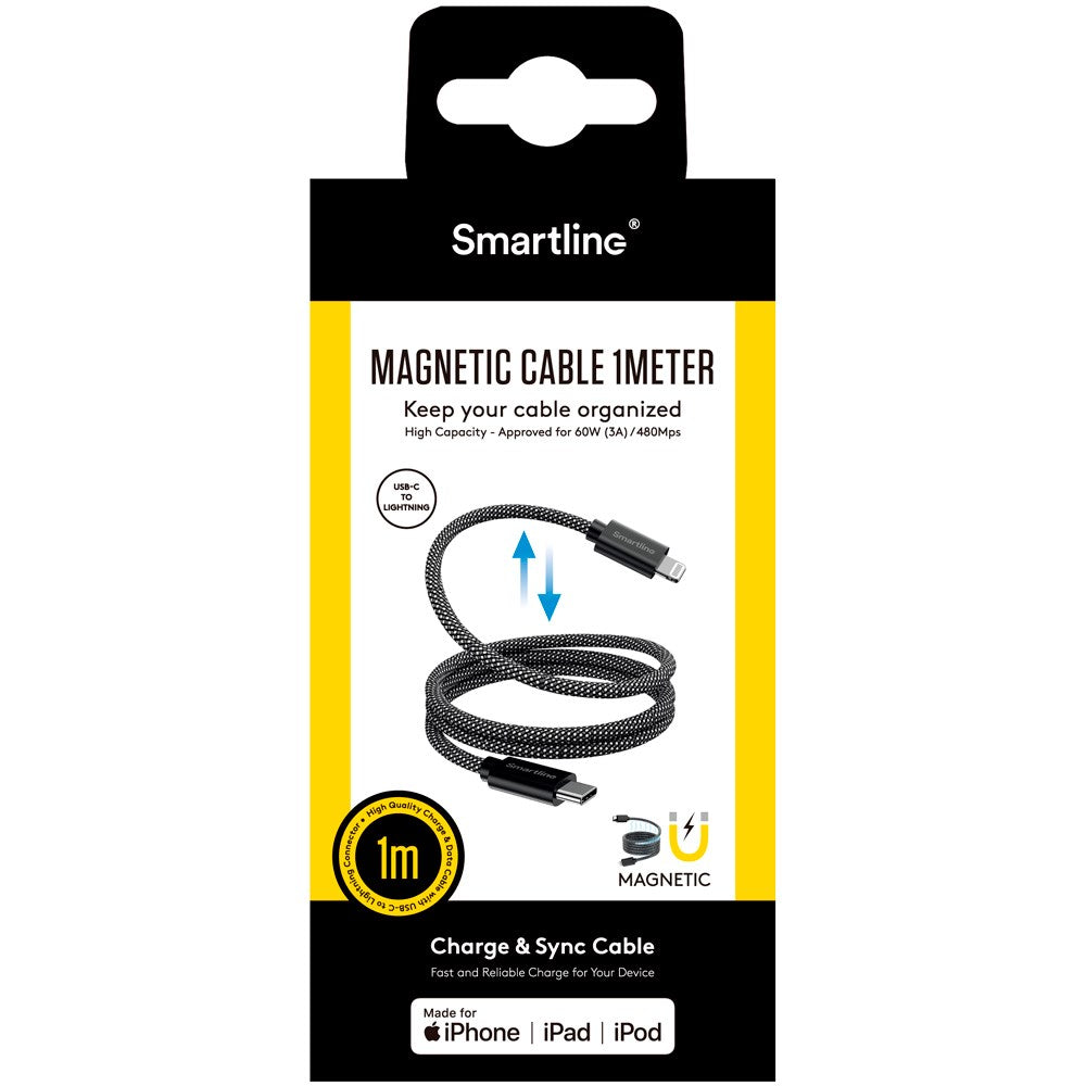 Smartline 60W Magnetisk Kabel USB-C til Lightning 1m - Svart