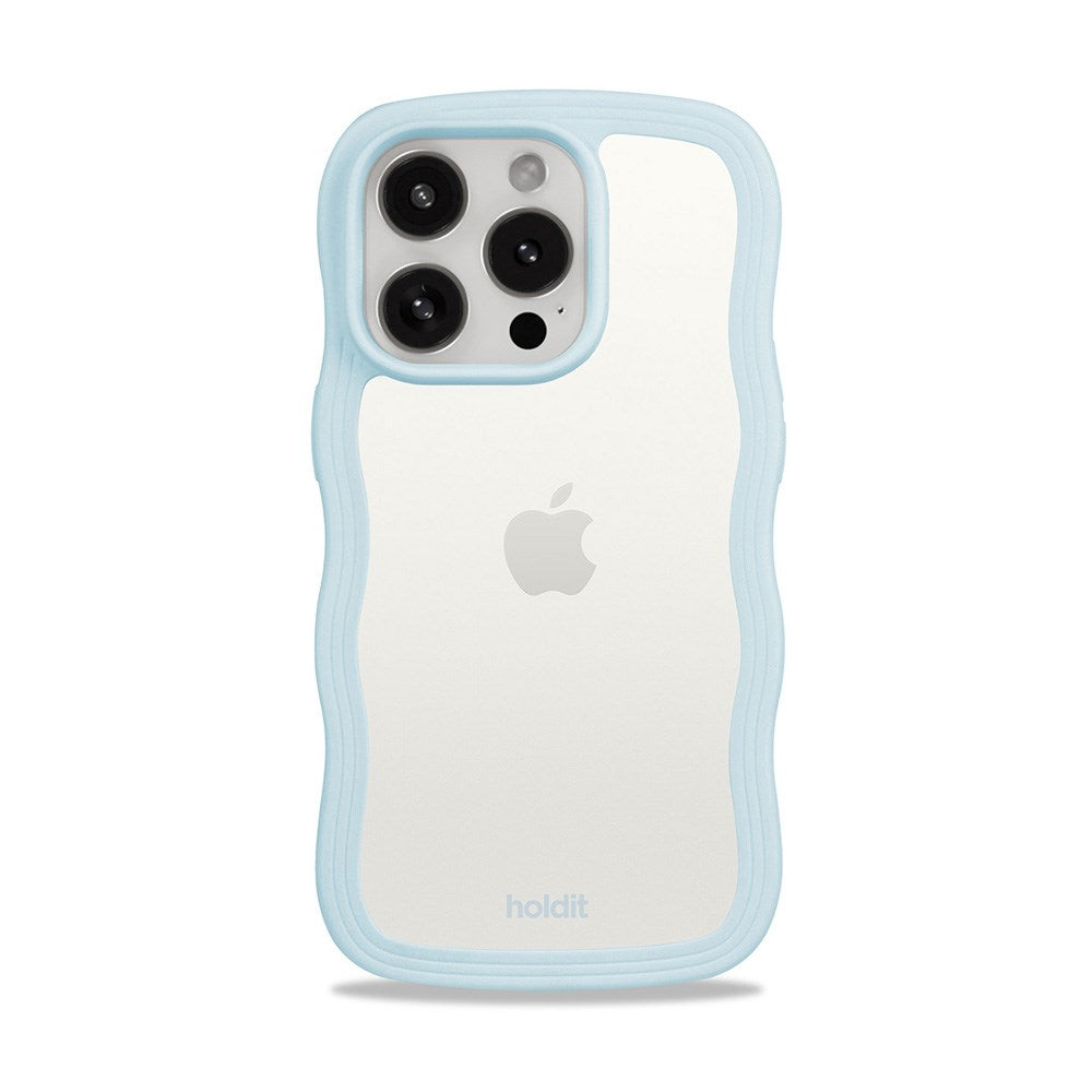 Holdit iPhone 15 Pro Max Wavy Deksel - Mineral Blue / Transparent