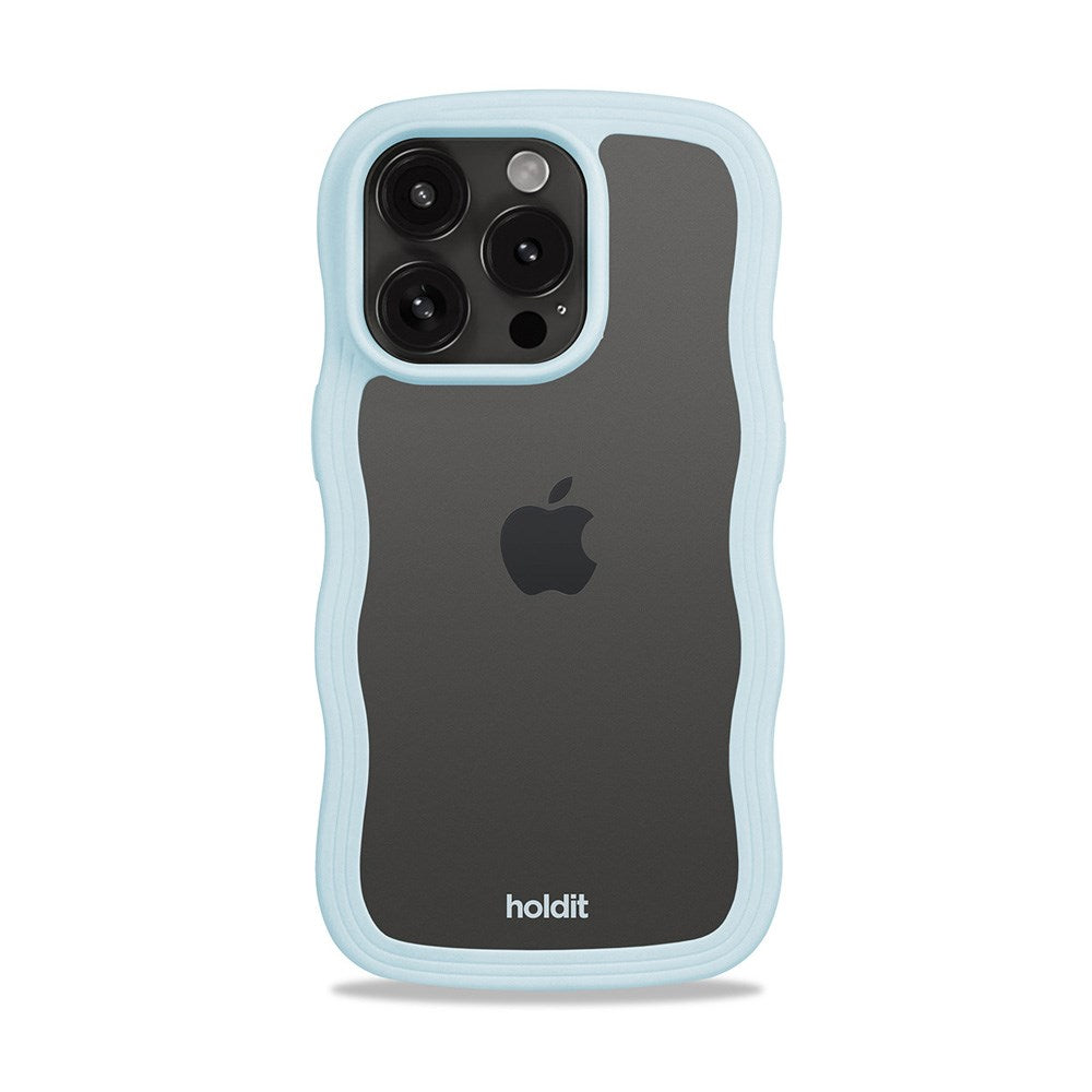 Holdit iPhone 15 Pro Max Wavy Deksel - Mineral Blue / Transparent
