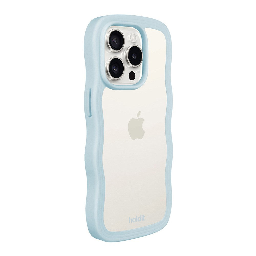 Holdit iPhone 15 Pro Max Wavy Deksel - Mineral Blue / Transparent