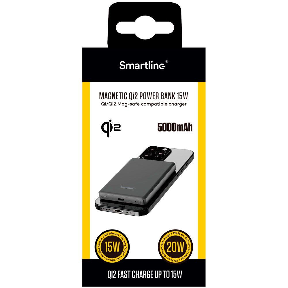 Smartline 15W Power Bank USB-C 5000mAh - Qi2 / MagSafe Kompatibel - Space Grey
