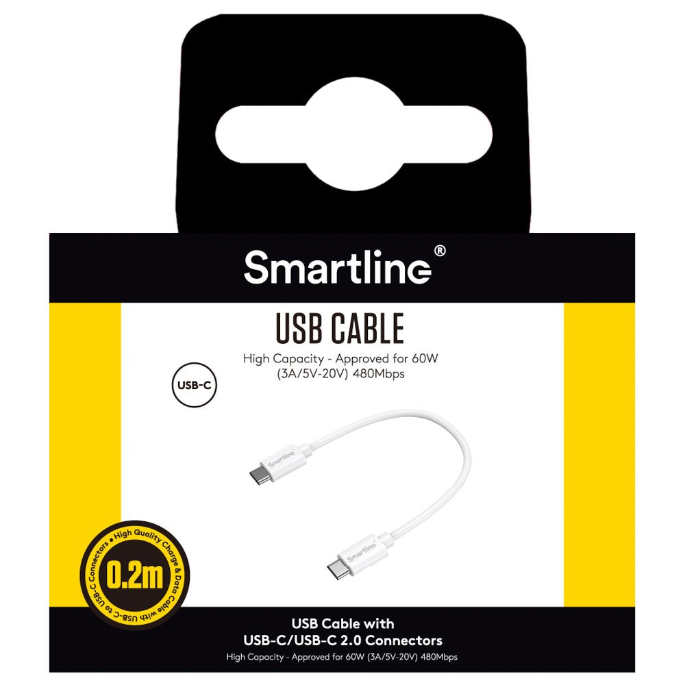 Smartline 60W USB-C til USB-C Kabel 20cm - Hvit
