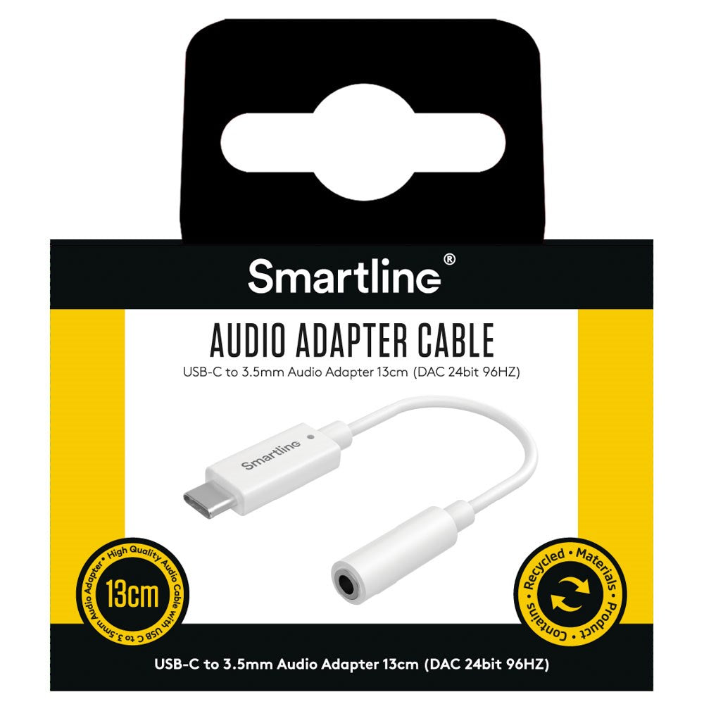 Smartline USB-C til 3,5 mm Jackstik Audio Adapter 13 cm - Hvit