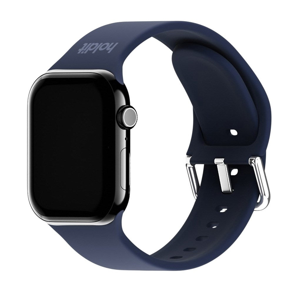 Apple Watch (38/40/SE/41/42mm) Holdit Silikon Klokkerem med Metallspenne - Navy Blue