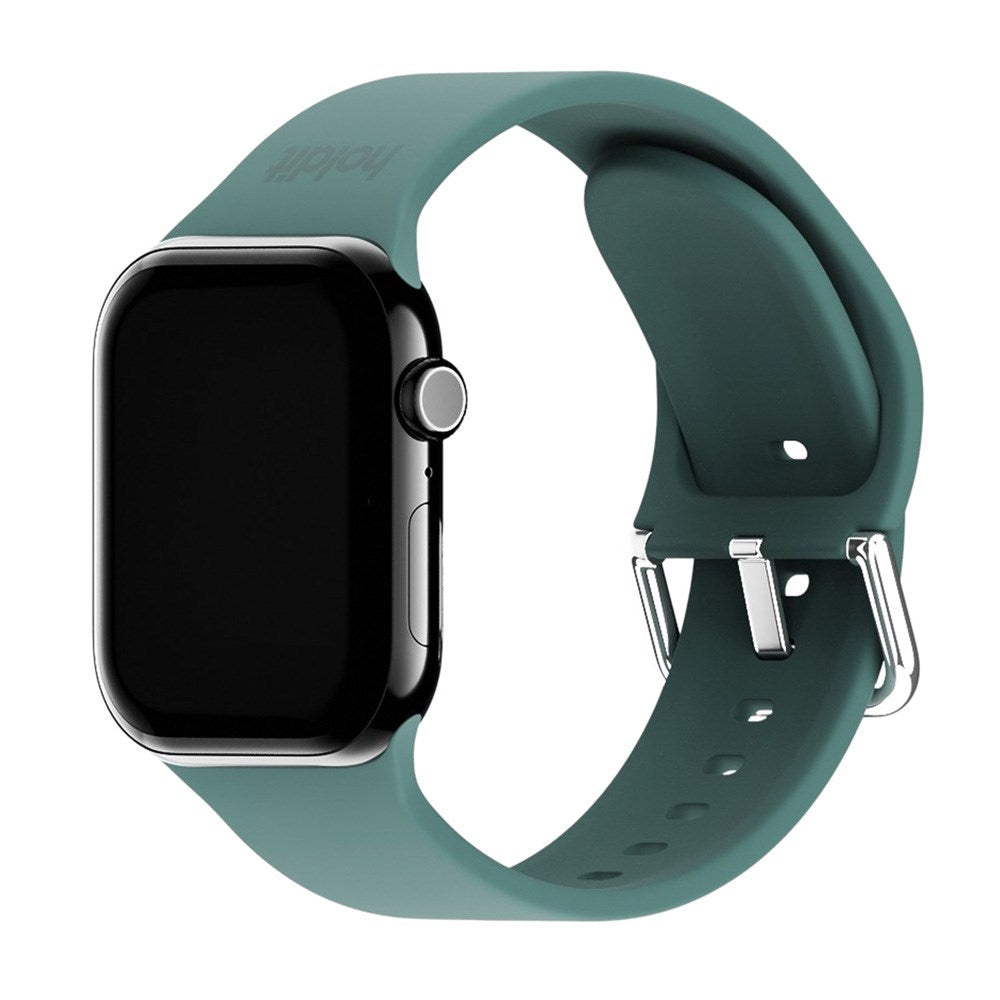 Apple Watch (42/44/SE/45/46/49mm) Holdit Silikon Klokkerem med Metallspenne - Moss Green