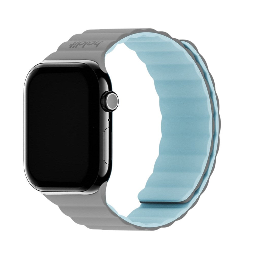 Apple Watch (38/40/SE/41/42mm) Holdit Silicone Magnet Klokkerem - Grå / Blå
