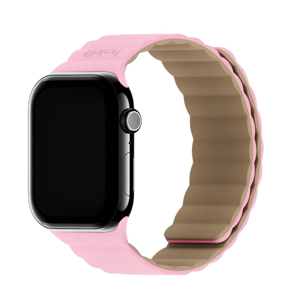 Apple Watch (42/44/SE/45/46/49mm) Holdit Silicone Magnet Klokkerem - Rosa / Beige