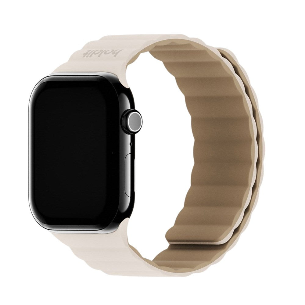 Apple Watch (42/44/SE/45/46/49mm) Holdit Silicone Magnet Klokkerem - Lys Beige / Beige