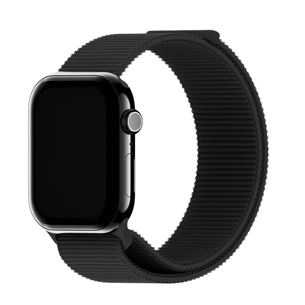 Apple Watch (38/40/SE/41/42mm) Holdit Nylon Klokkerem med Borrelås - Svart