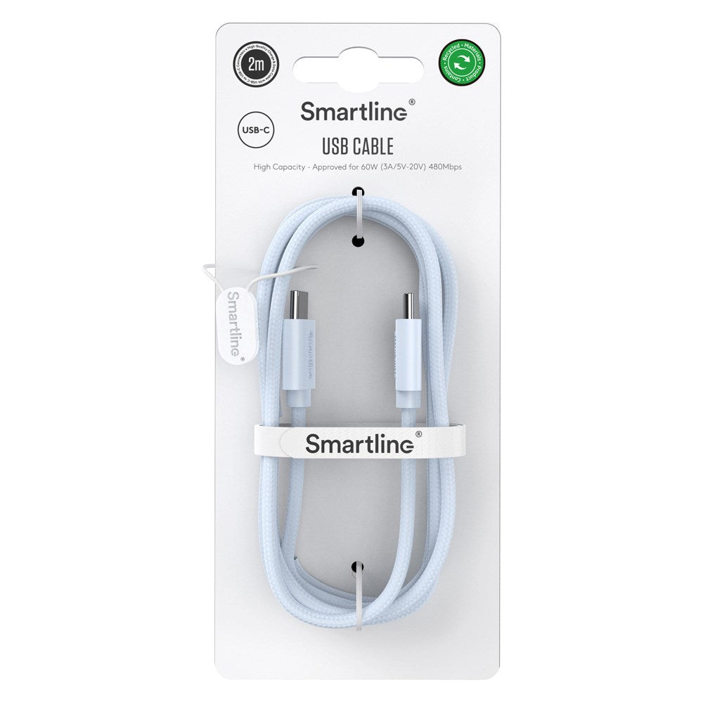 Smartline (60W) USB-C til USB-C Braidy Kabel 2m - Lys Blå