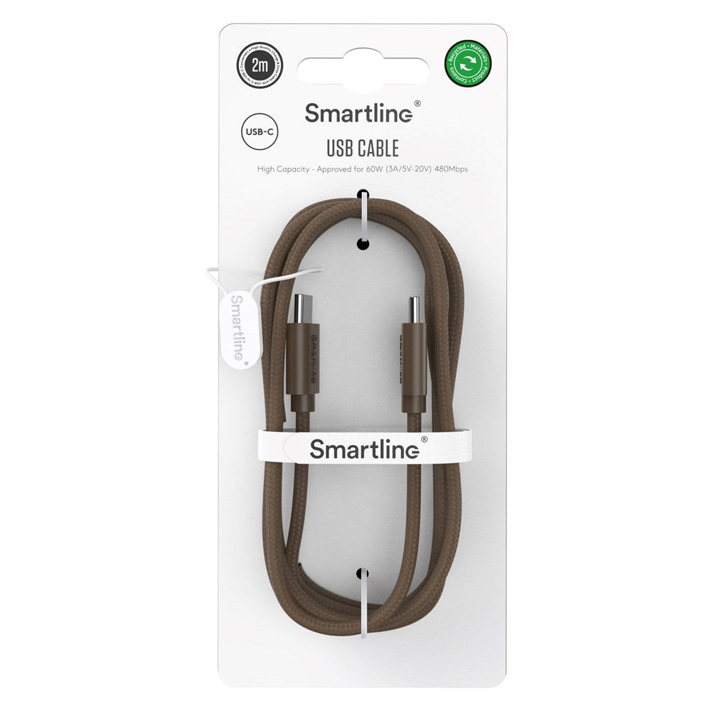 Smartline (60W) USB-C til USB-C Braidy Kabel 2m - Mørk Brun