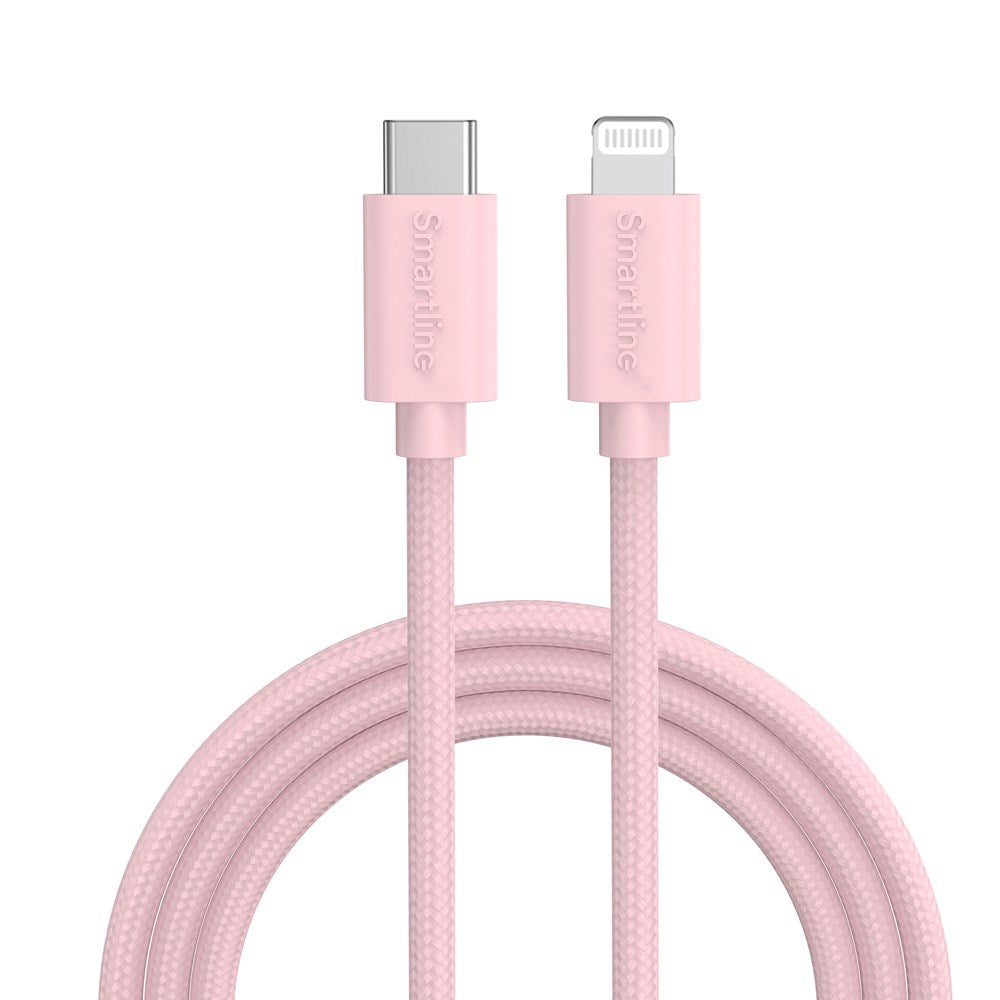 Smartline (3A/27W) USB-C til Lightning Braidy Kabel 2m - Rosa
