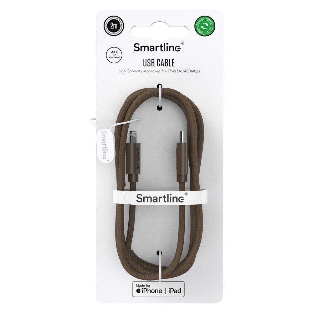 Smartline (3A/27W) USB-C til Lightning Braidy Kabel 2m - Mørkebrun