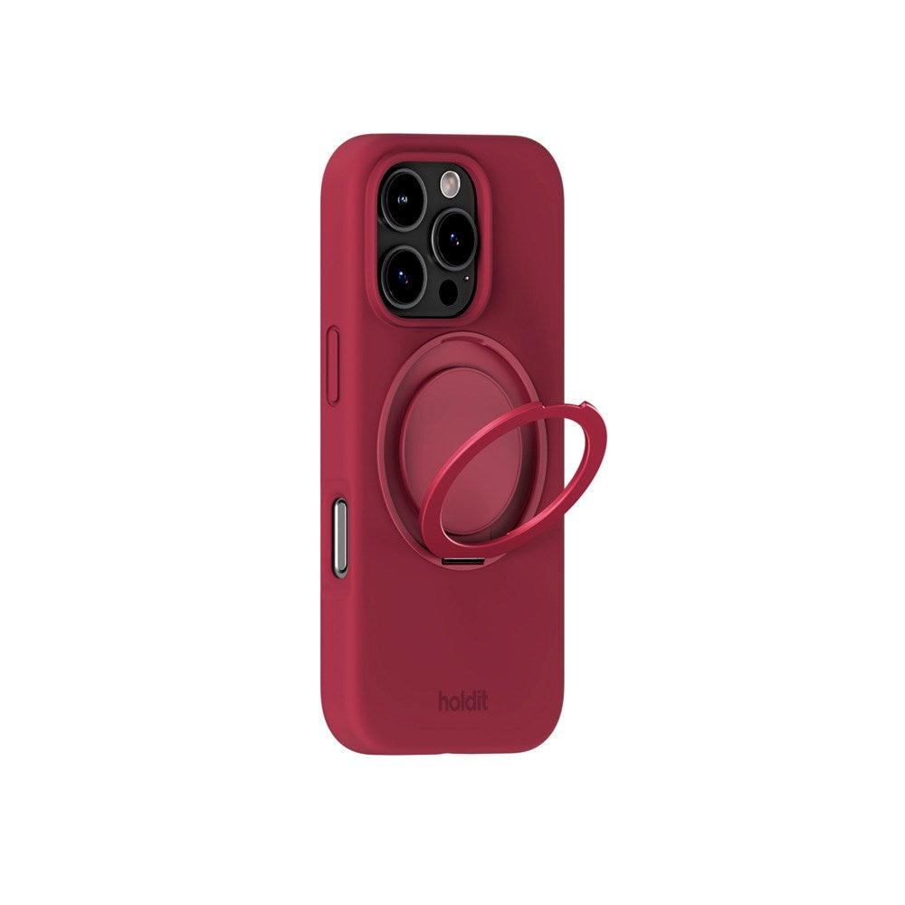 iPhone 16 Pro Holdit Silikone Stand Deksel - Red Velvet