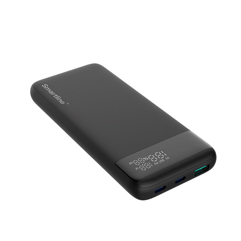 Smartline 10.000mAh Powerbank med PD / QC3.0 & LED-Display - Svart