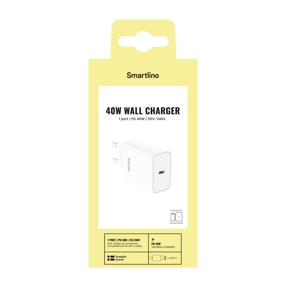 Smartline 40W Vegglader m. 1x USB-C - Hvit