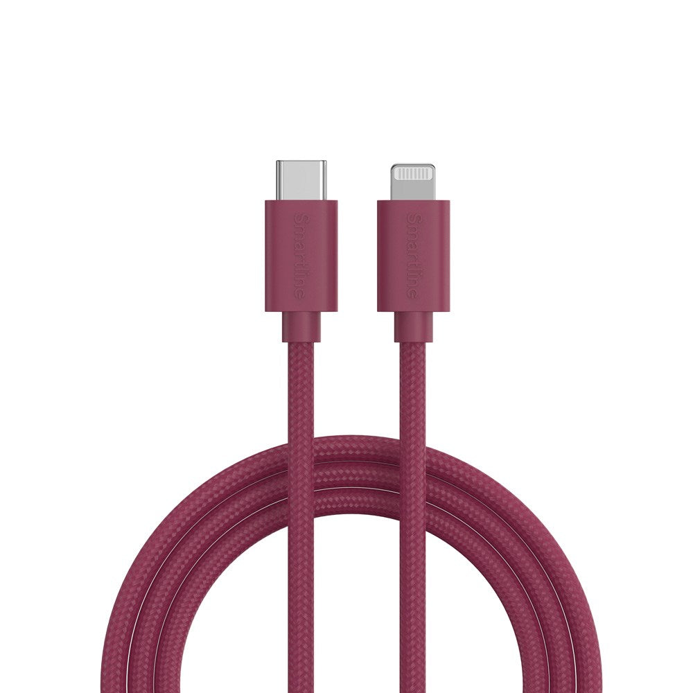 Smartline (3A/27W) USB-C til Lightning Braidy Kabel 2m - Mørk Rød