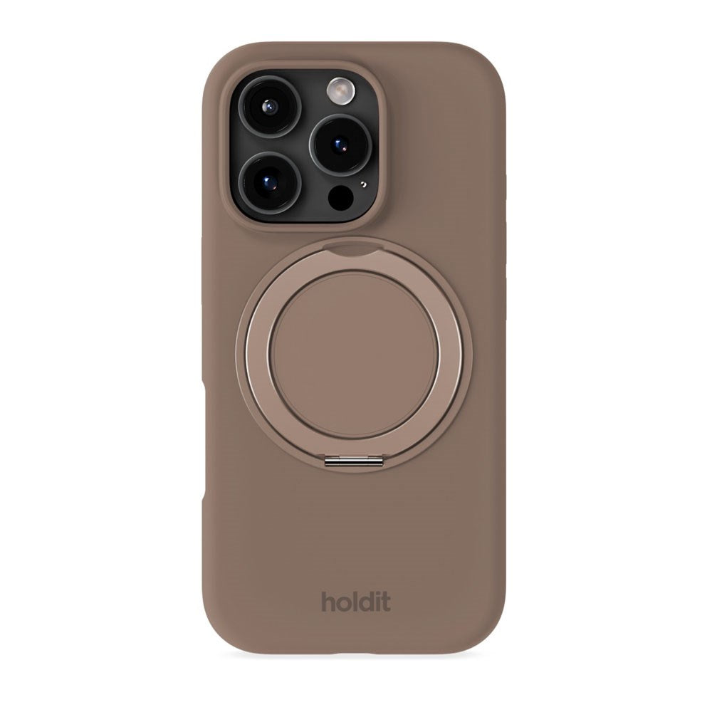 iPhone 16 Pro Holdit Silikone Stand Deksel - Mocha Brown