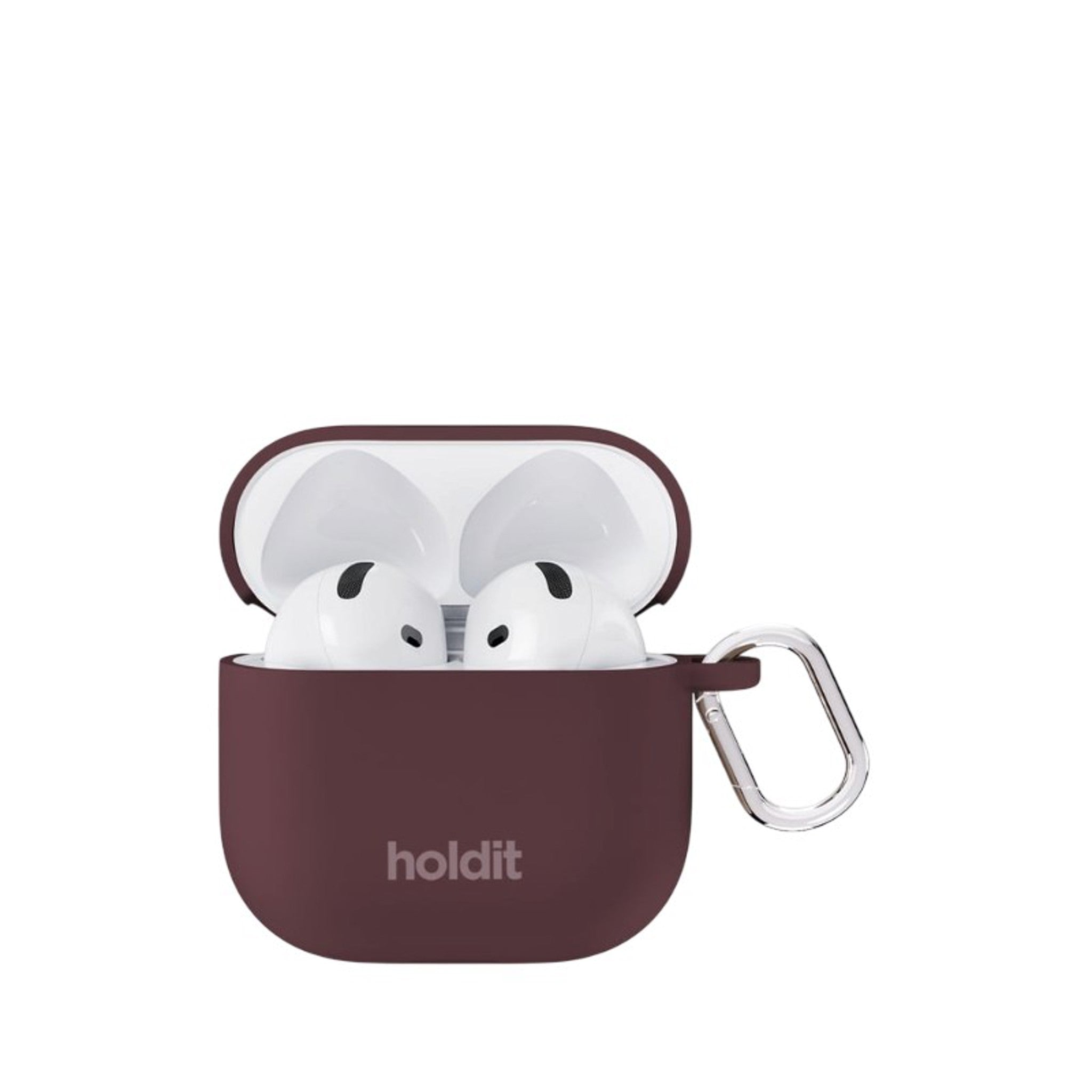 Apple AirPods (5. & 4. Gen.) Holdit Silicone Case m. Karabinkrok - Bordeaux