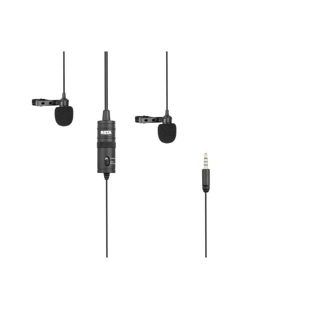BOYA BY-M1DM Dobbel Mikrofon m. 3.5mm Minijack - 4m - Svart