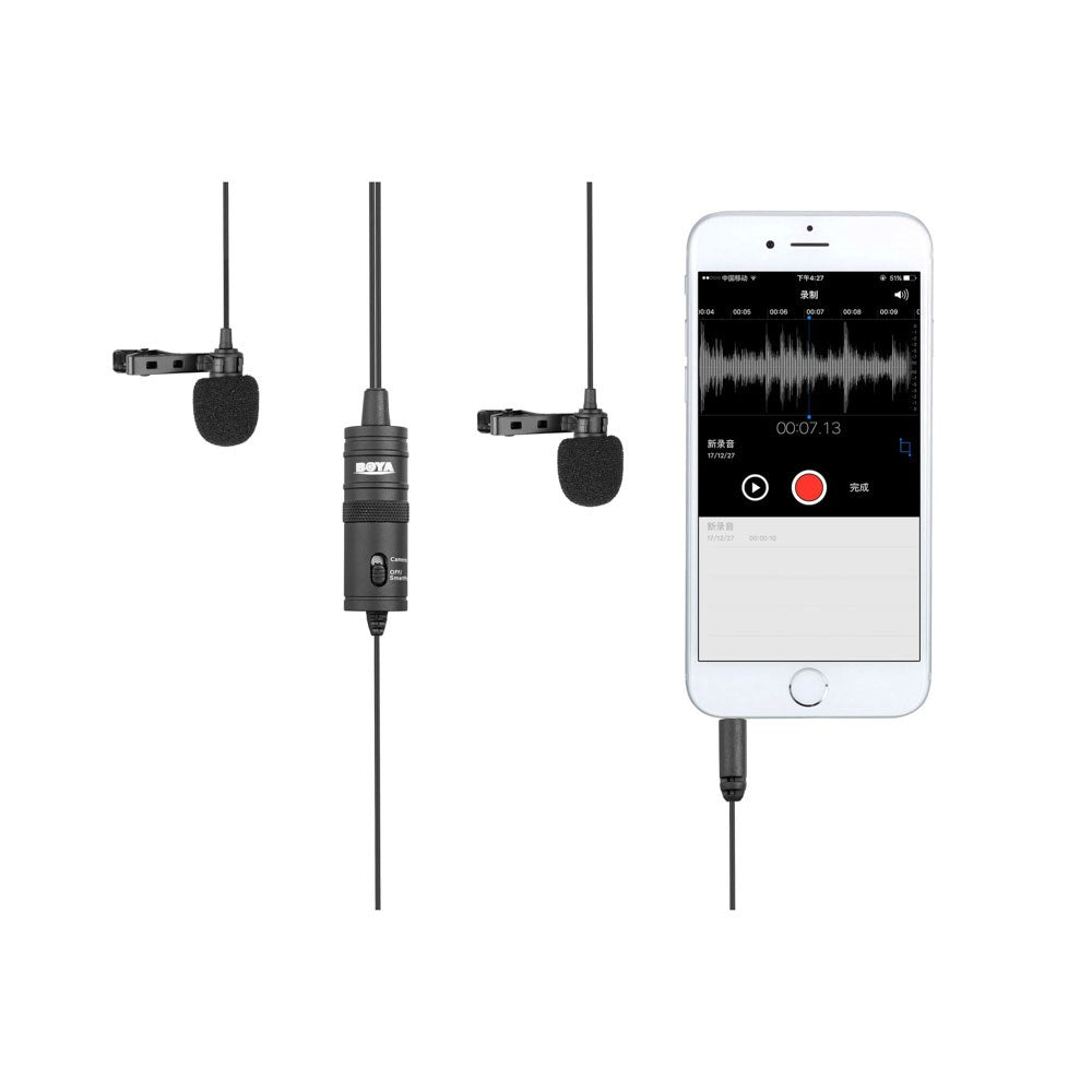 BOYA BY-M1DM Dobbel Mikrofon m. 3.5mm Minijack - 4m - Svart