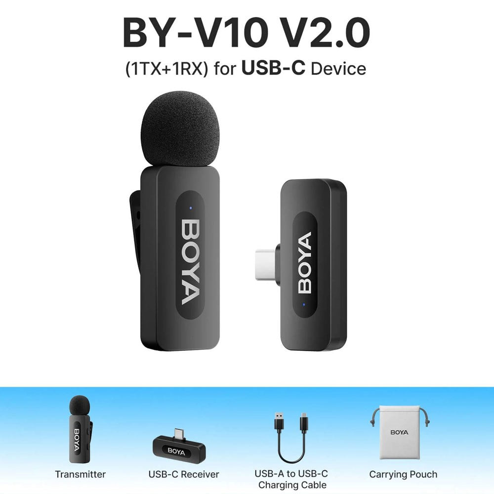 BOYA BY-V10 Trådløs Mikrofon m. USB-C - Svart