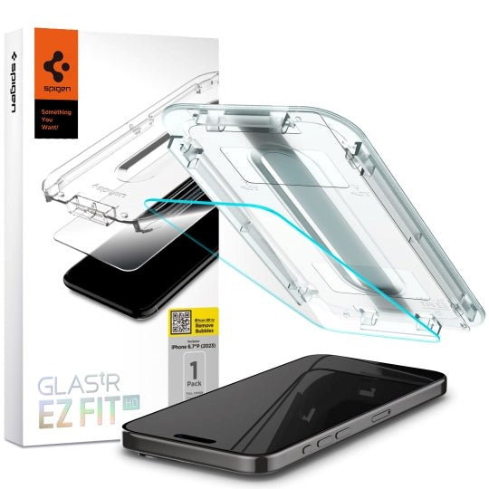 iPhone 15 Pro Max Spigen EZ Fit Glas.tR Skjermbeskytter - Case Friendly - Gjennomsiktig