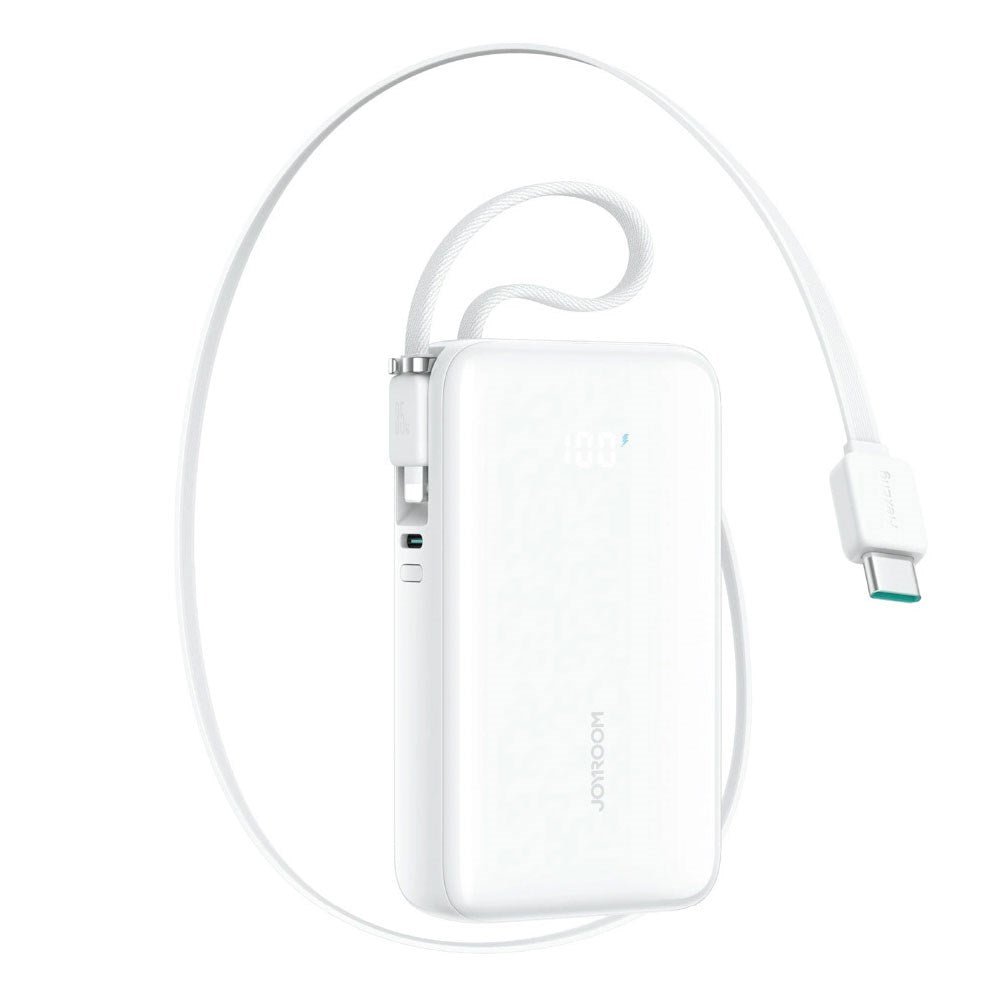 Joyroom JR-PR2L 35W PowerBank m. Uttrekkbart USB-C Kabel & Innebygd Lightning Kabel - 10.000 mAh - Hvit