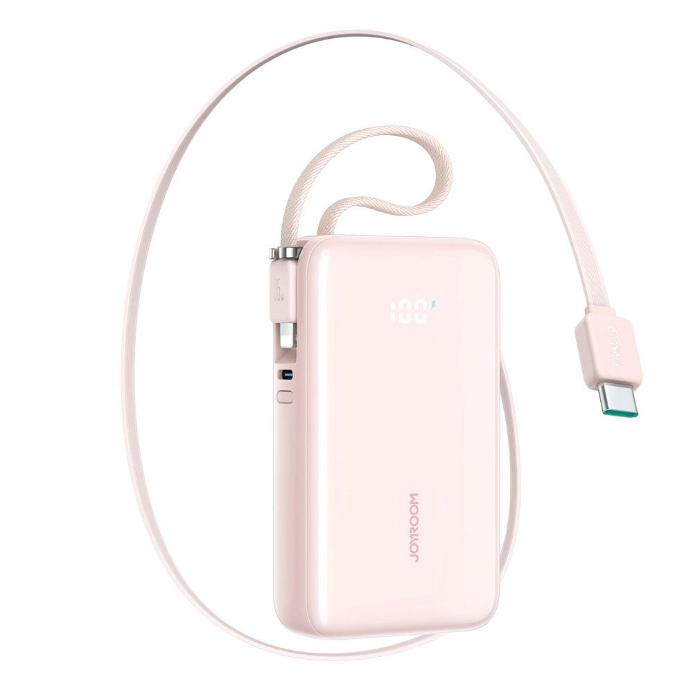Joyroom JR-PR2L 35W PowerBank m. Uttrekkbart USB-C Kabel & Innebygd Lightning Kabel - 10.000 mAh - Rosa