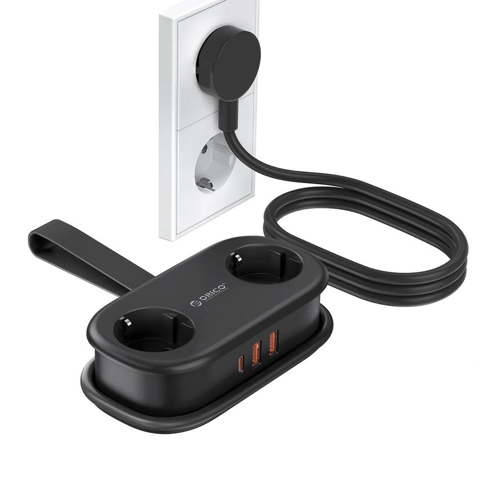 ORICO 20W 5-i-1 Strømskinne med 2 x Schuko 2 x USB-A 1 x USB-C - Svart