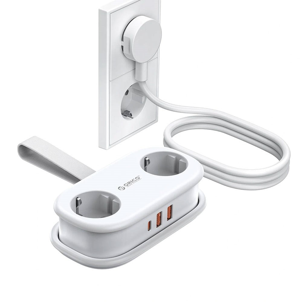 ORICO 20W 5-i-1 Strømskinne med 2 x Schuko 2 x USB-A 1 x USB-C - Hvit