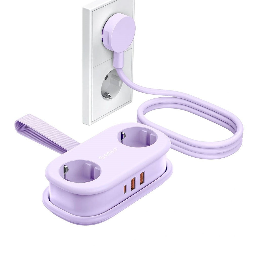 ORICO 20W 5-i-1 Strømskinne med 2 x Schuko 2 x USB-A 1 x USB-C - Lilla