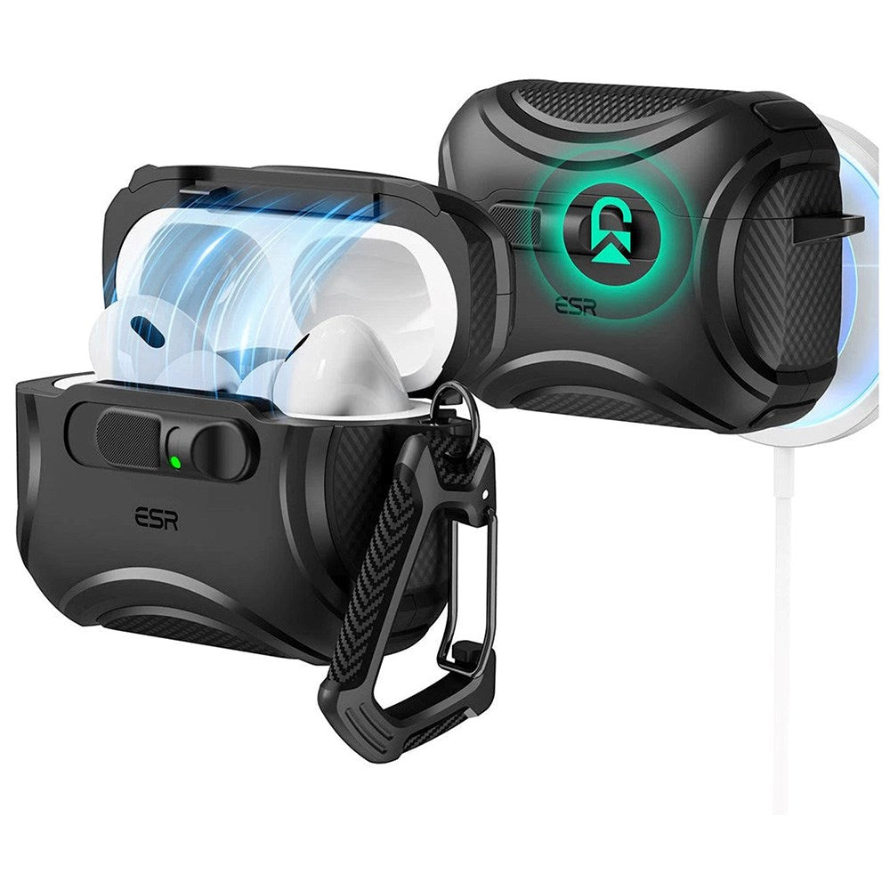 ESR AirPods Pro (3. gen.) Cyber FlickLock Deksel med Karabinkrok – Svart