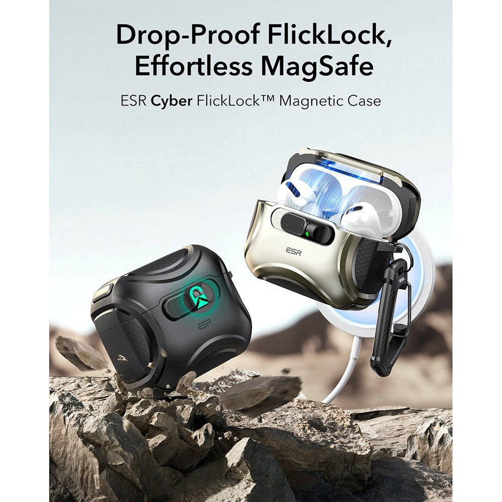 ESR AirPods Pro (3. gen.) Cyber FlickLock Deksel med Karabinkrok – Titan