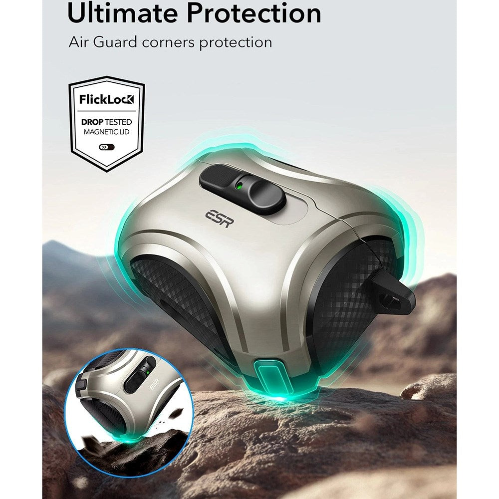 ESR AirPods Pro (3. gen.) Cyber FlickLock Deksel med Karabinkrok – Titan