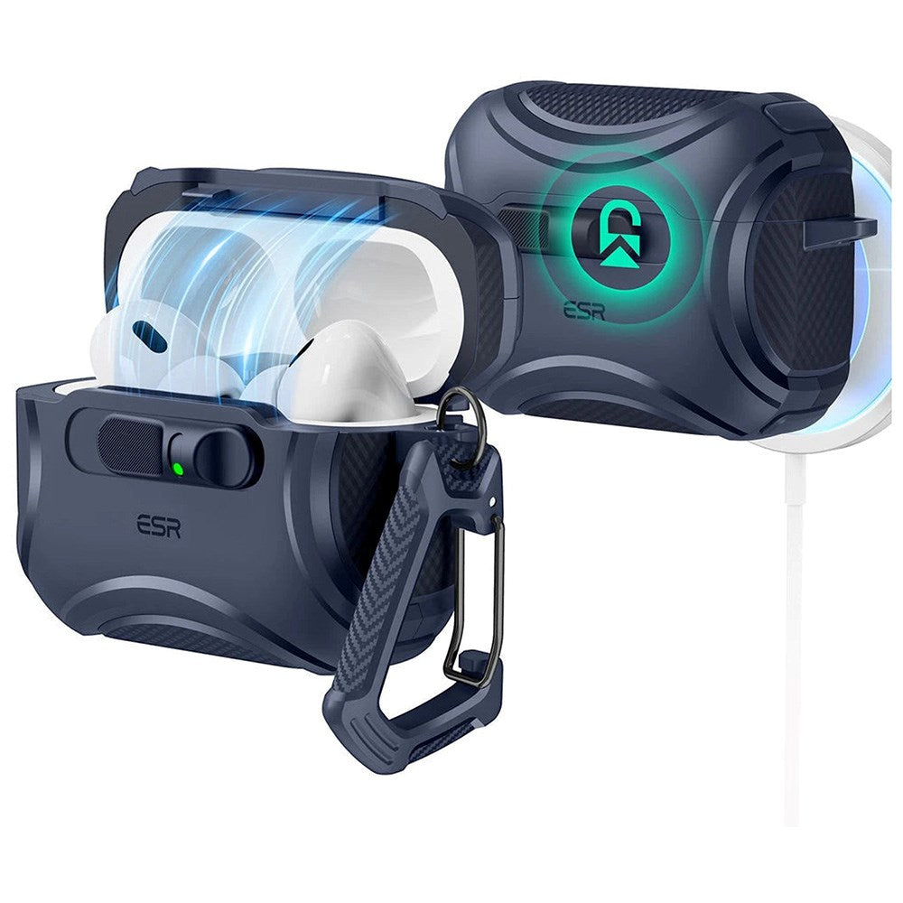 ESR AirPods Pro (3. gen.) Cyber FlickLock Deksel med Karabinkrok – Mørk Blå