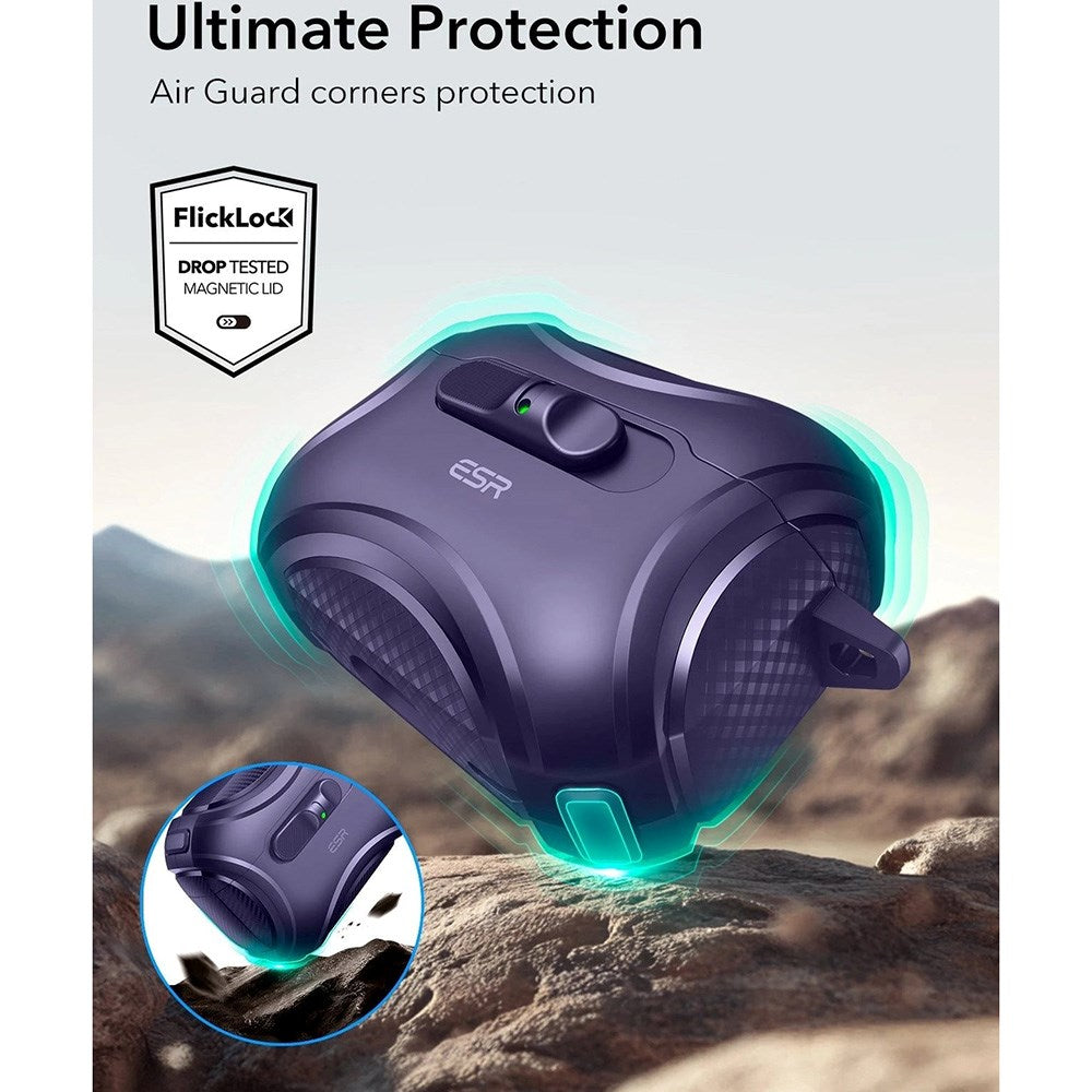 ESR AirPods Pro (3. gen.) Cyber FlickLock Deksel med Karabinkrok – Lilla