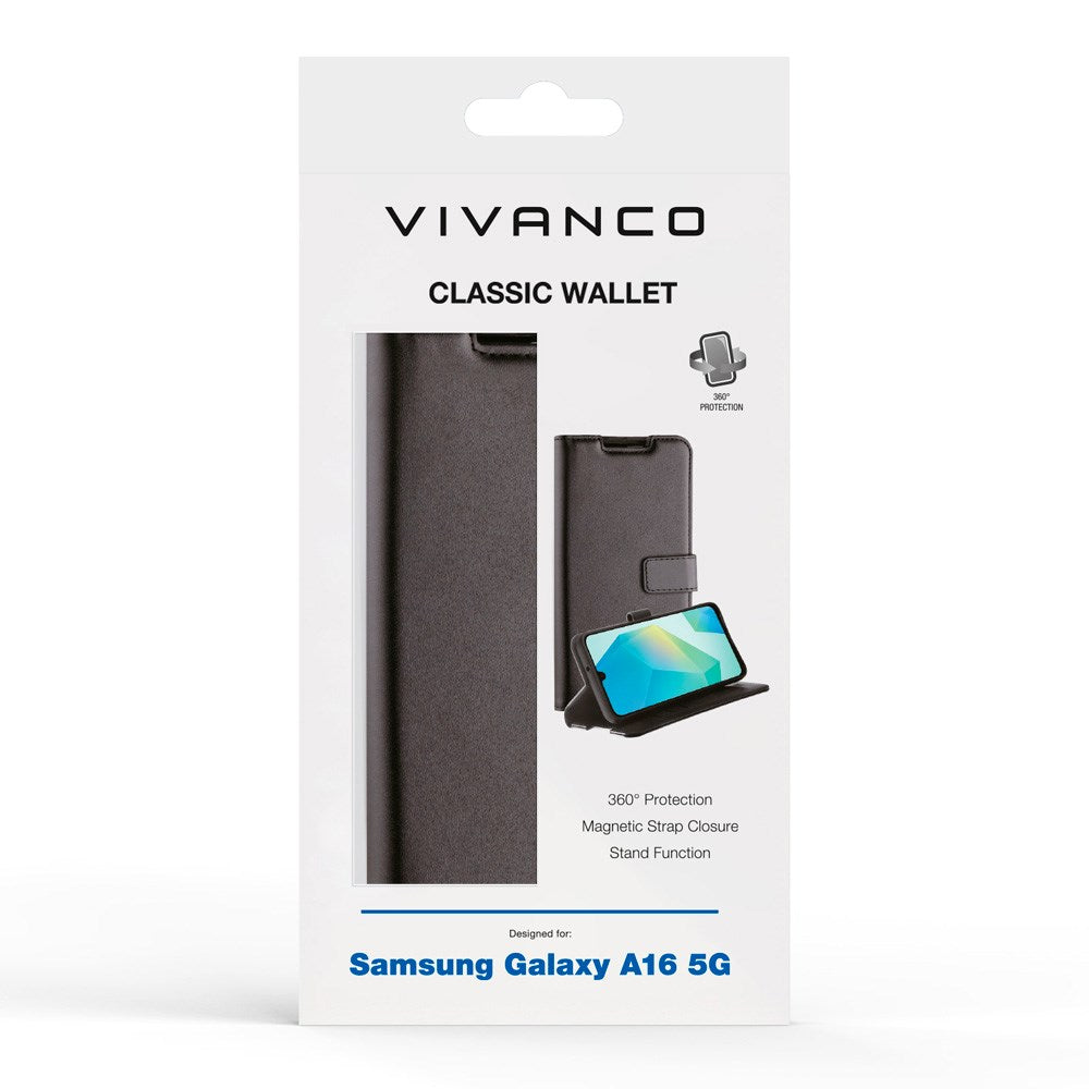 Samsung Galaxy A16 - Vivanco Classic Wallet Flip Deksel m. Lomme - Svart