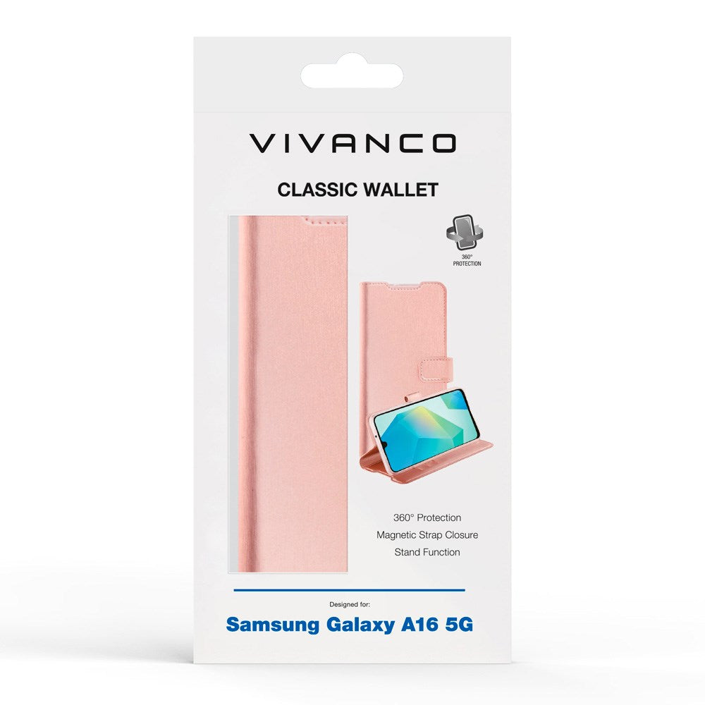 Samsung Galaxy A16 - Vivanco Classic Wallet Flip Deksel m. Lomme - Rosa