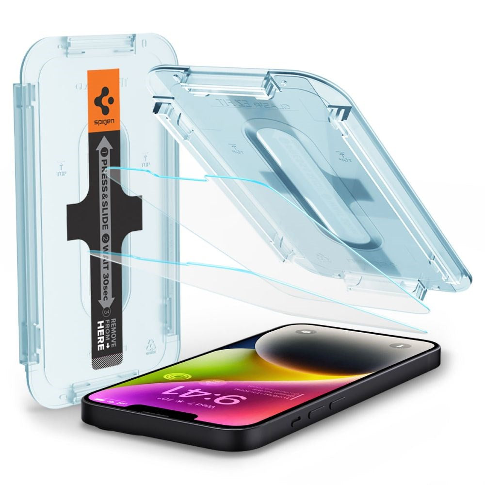 iPhone 16e / 14 / 13 / 13 Pro Spigen EZ Fit Glas.tR Skjermbeskytter 2. Stk - Case Friendly - Gjennomsiktig