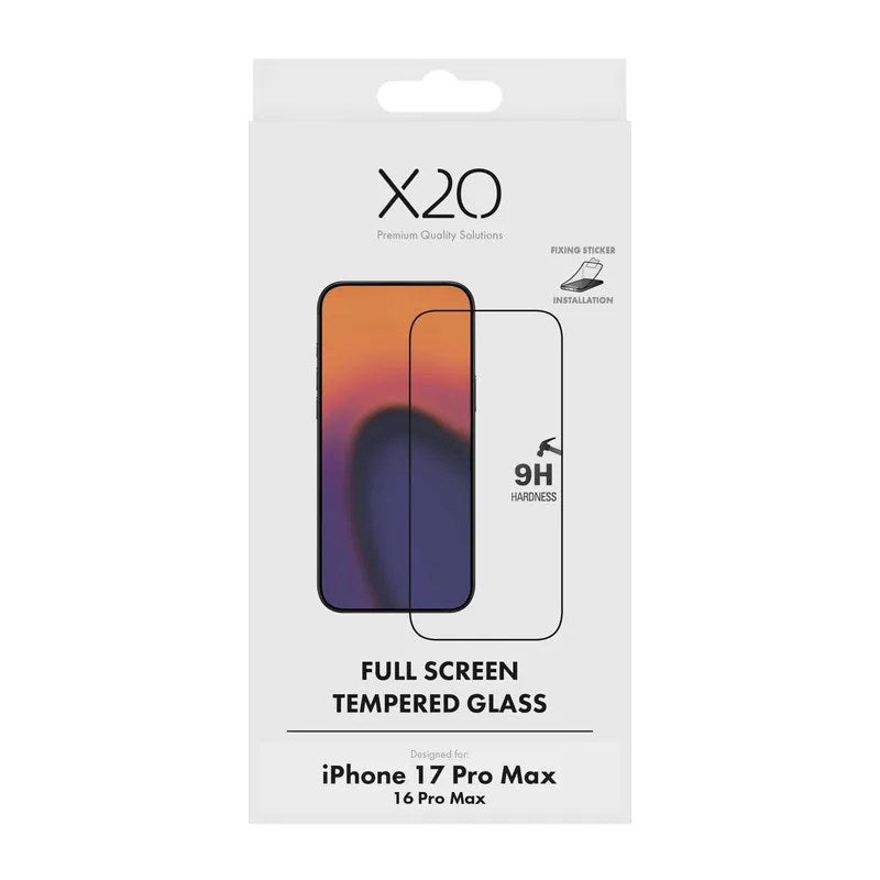 iPhone 18 Pro Max / 17 Pro Max / 16 Pro Max X2O Full Screen Skjermbeskytter i Herdet Glass - Gjennomsiktig / Svart Kant