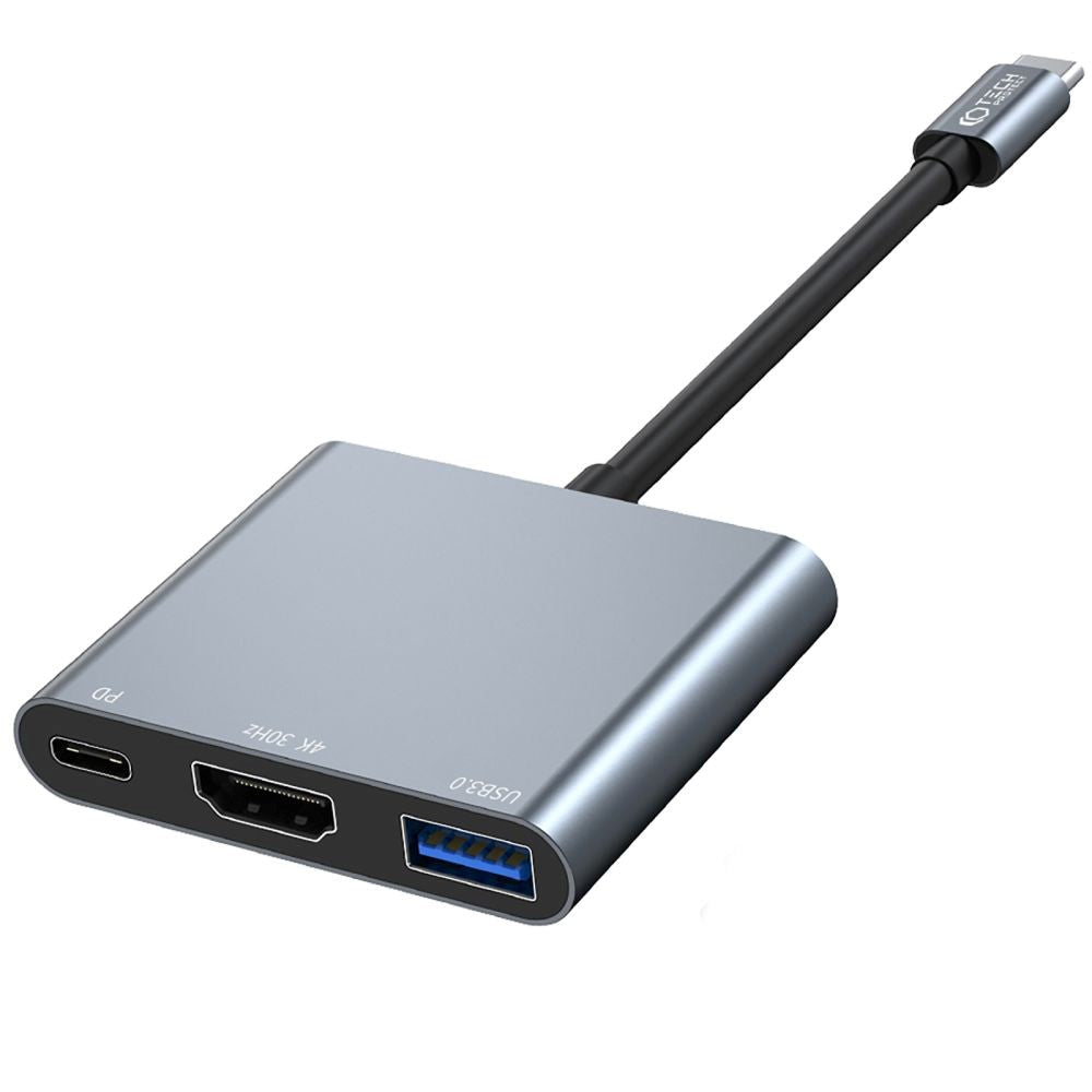 Tech-Protect 3-i-1 USB-C Multiport V1-hub - USB-A / USB-C / HDMI - Grå