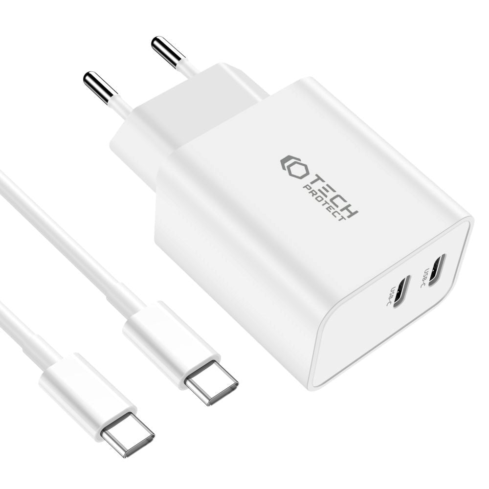 Tech-Protect 35W Vegglader med 2 x USB-C & USB-C-Kabel - Hvit