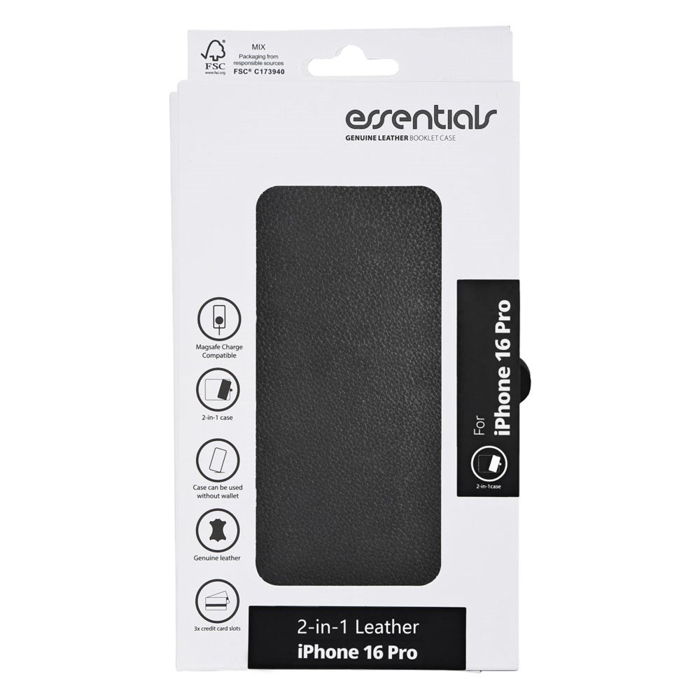 iPhone 16 Pro Essentials 2-i-1 Skinn Flip Deksel - MagSafe Kompatibel - Svart