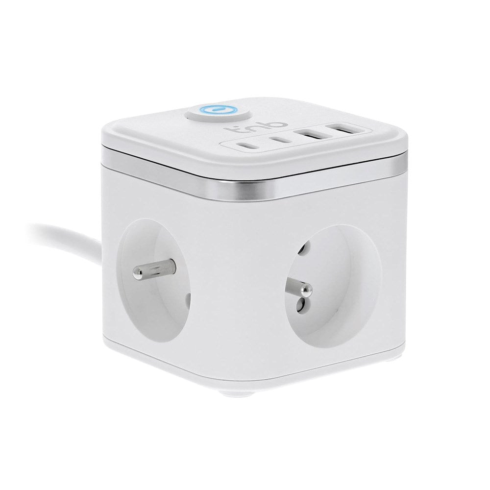 T'NB 7-i-1 Strømstikk - 3 x Uttak / 2 x USB-C / 2 x USB-A - Hvit