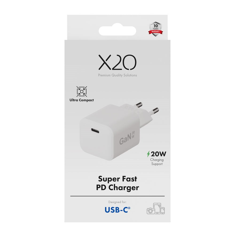 X2O 20W Vegglader m. 1x USB-C - Hvit