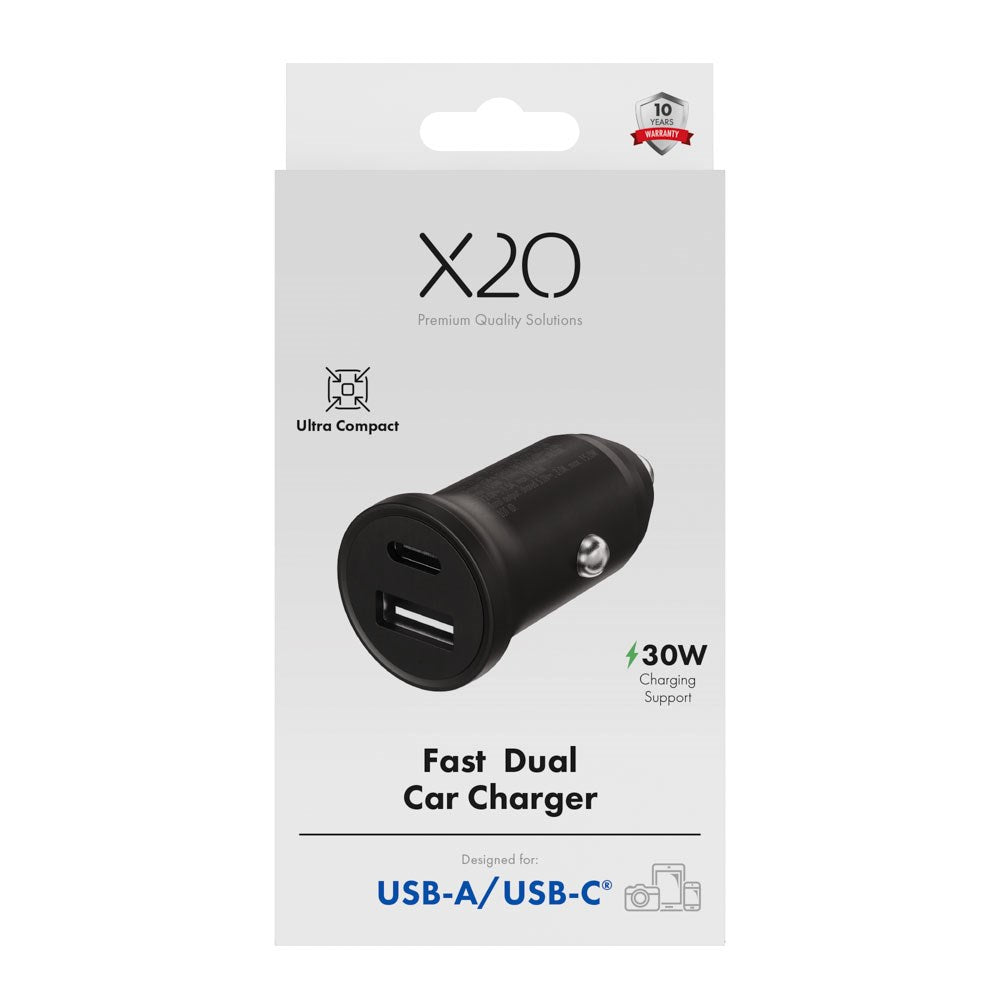 X2O 30W Dobbel Billader USB-A & USB-C - Svart