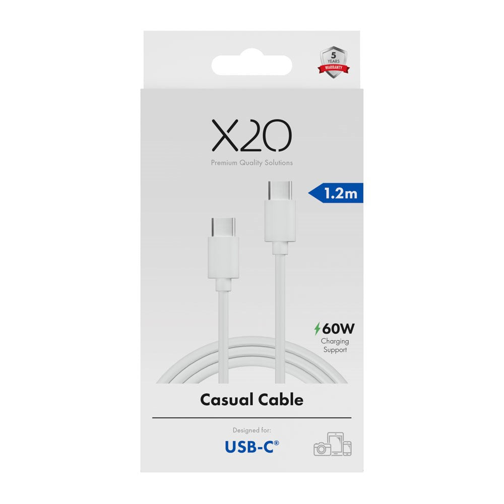 X2O Basic 60W USB-C til USB-C Kabel - 1.2m - Hvit