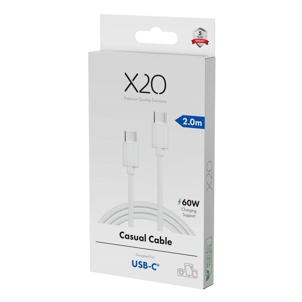 X2O Basic 60W USB-C til USB-C Kabel - 2m - Hvit