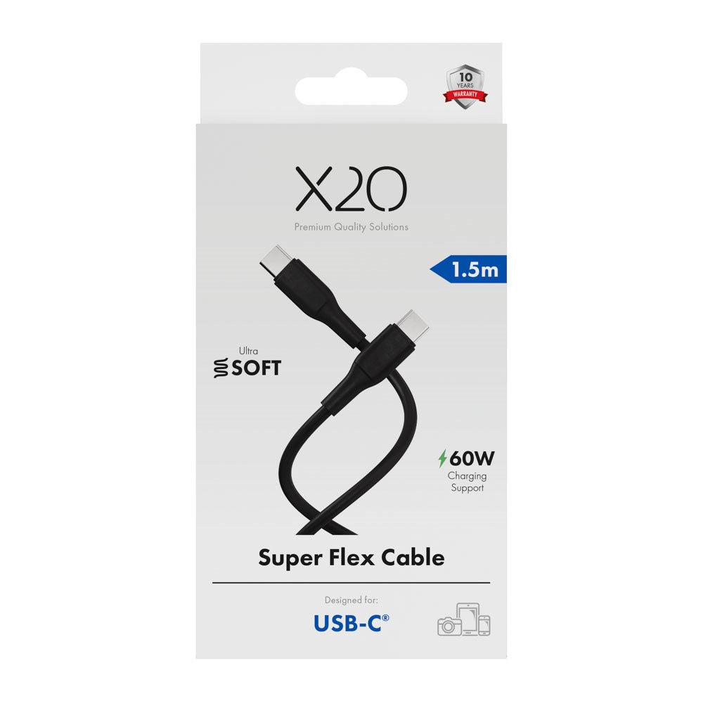 X2O Superflex 60W USB-C til USB-C Kabel - 1.5m - Svart